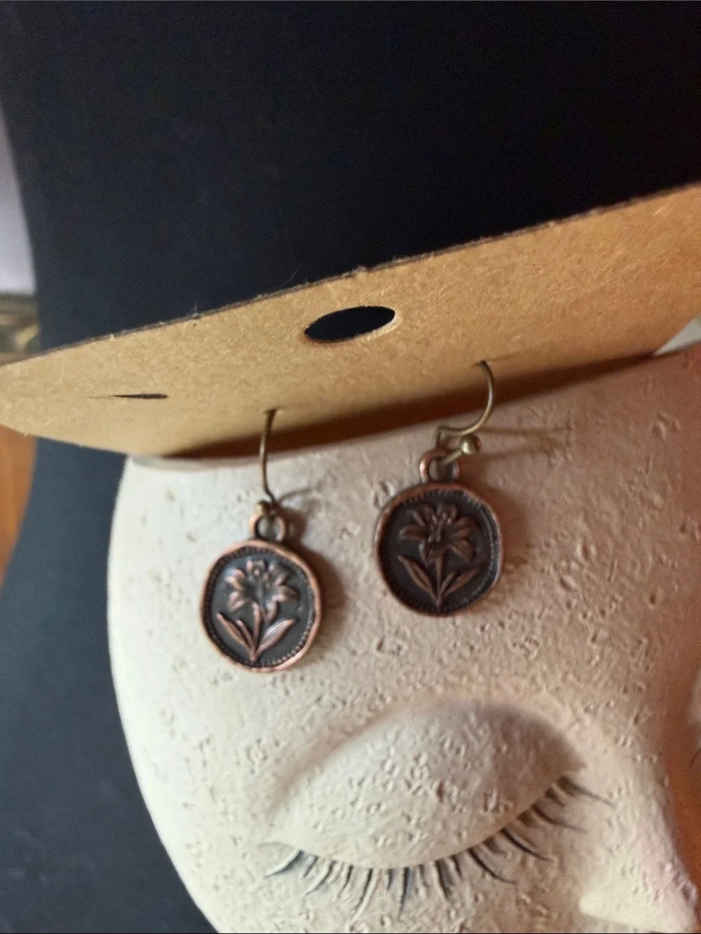 Copper Floral Coin Drop Earrings - Women's Jewelry